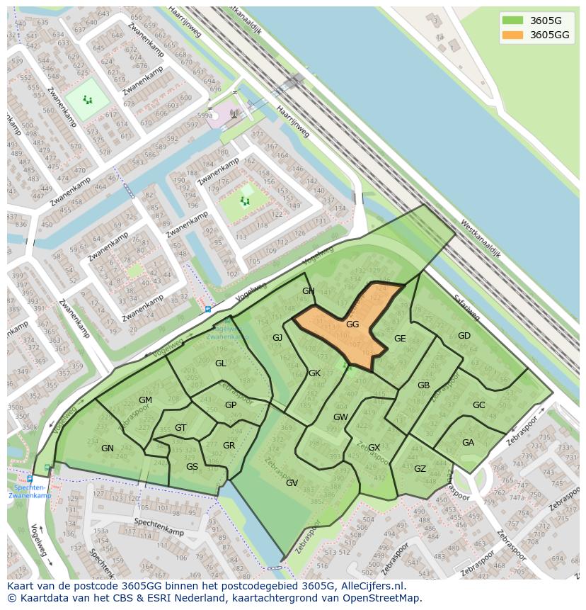 Afbeelding van het postcodegebied 3605 GG op de kaart.