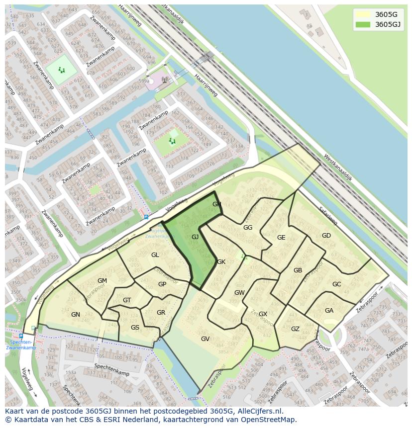 Afbeelding van het postcodegebied 3605 GJ op de kaart.