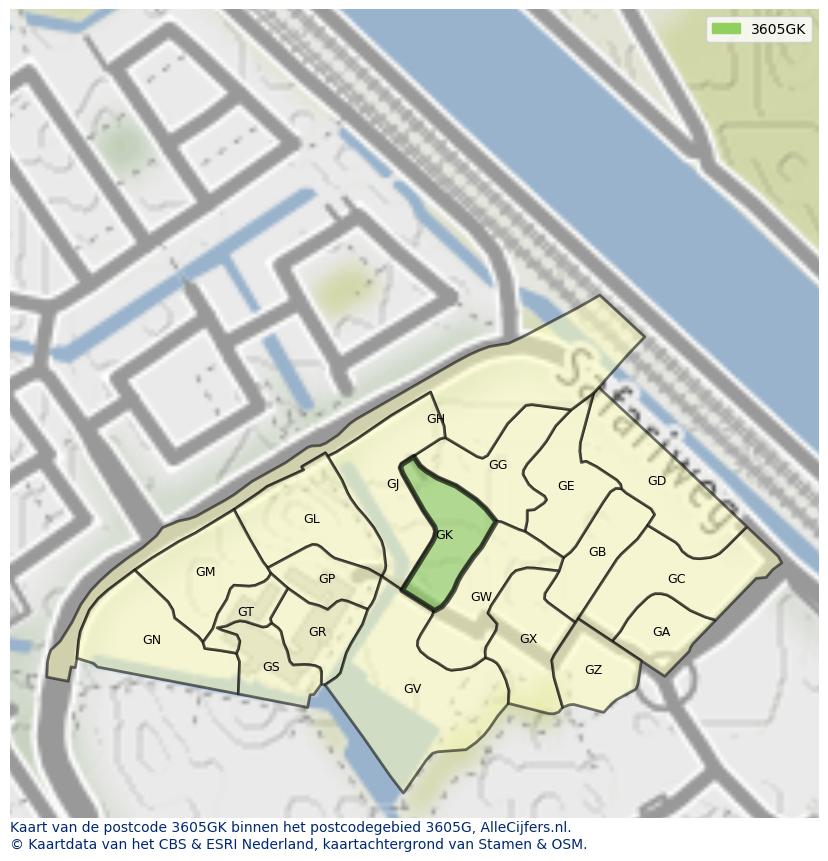 Afbeelding van het postcodegebied 3605 GK op de kaart.