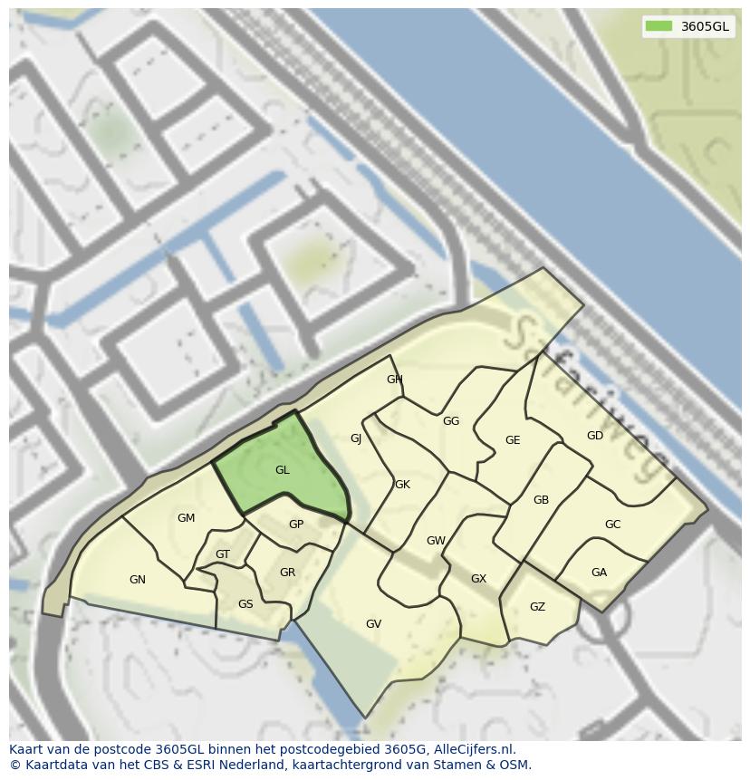 Afbeelding van het postcodegebied 3605 GL op de kaart.