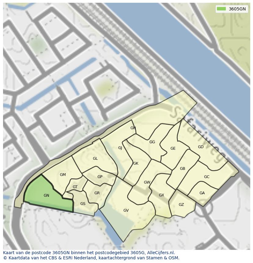 Afbeelding van het postcodegebied 3605 GN op de kaart.