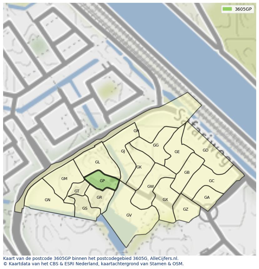 Afbeelding van het postcodegebied 3605 GP op de kaart.