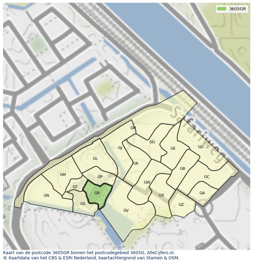 Afbeelding van het postcodegebied 3605 GR op de kaart.