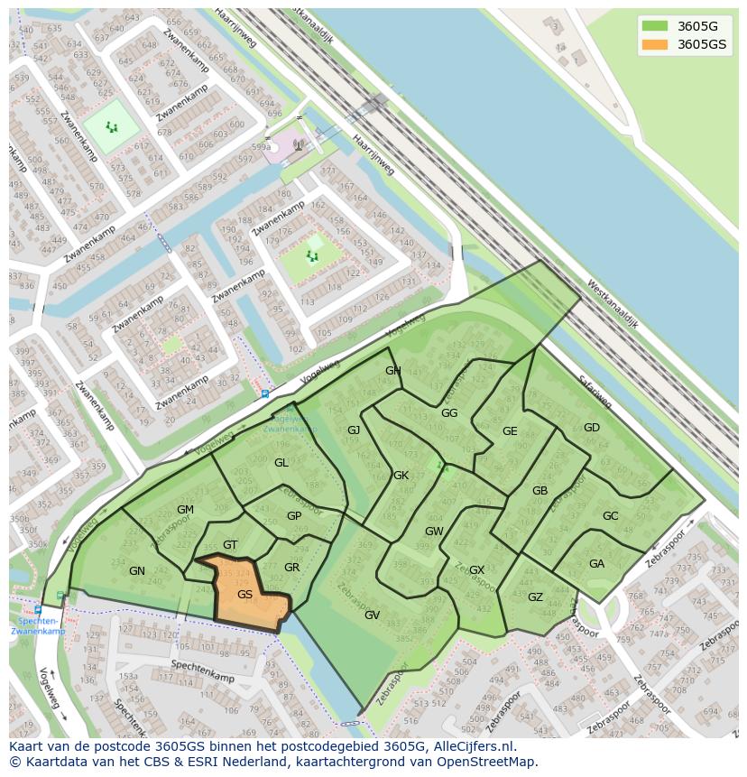 Afbeelding van het postcodegebied 3605 GS op de kaart.