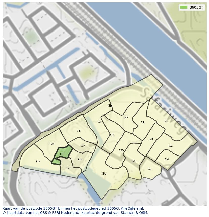 Afbeelding van het postcodegebied 3605 GT op de kaart.