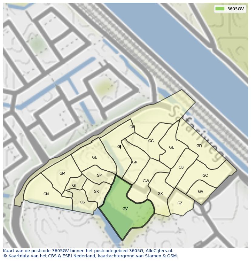 Afbeelding van het postcodegebied 3605 GV op de kaart.