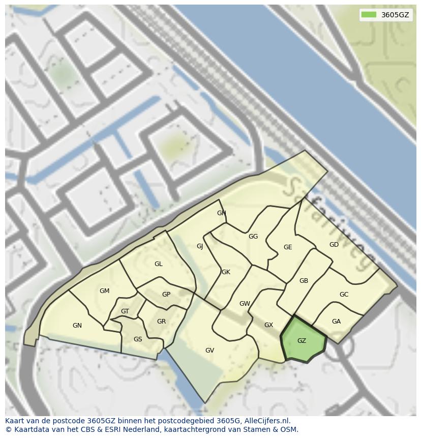 Afbeelding van het postcodegebied 3605 GZ op de kaart.