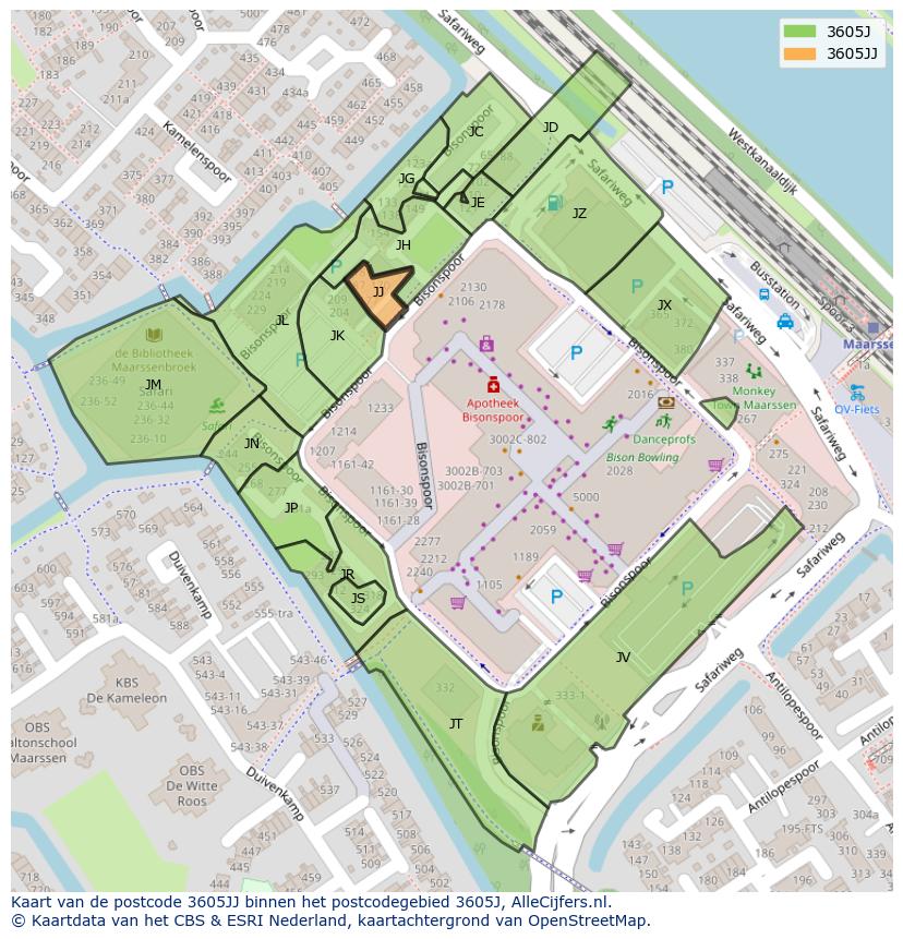 Afbeelding van het postcodegebied 3605 JJ op de kaart.