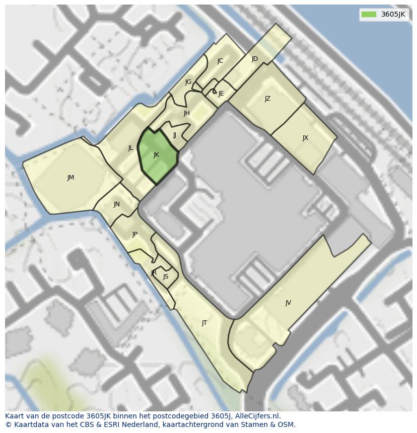 Afbeelding van het postcodegebied 3605 JK op de kaart.