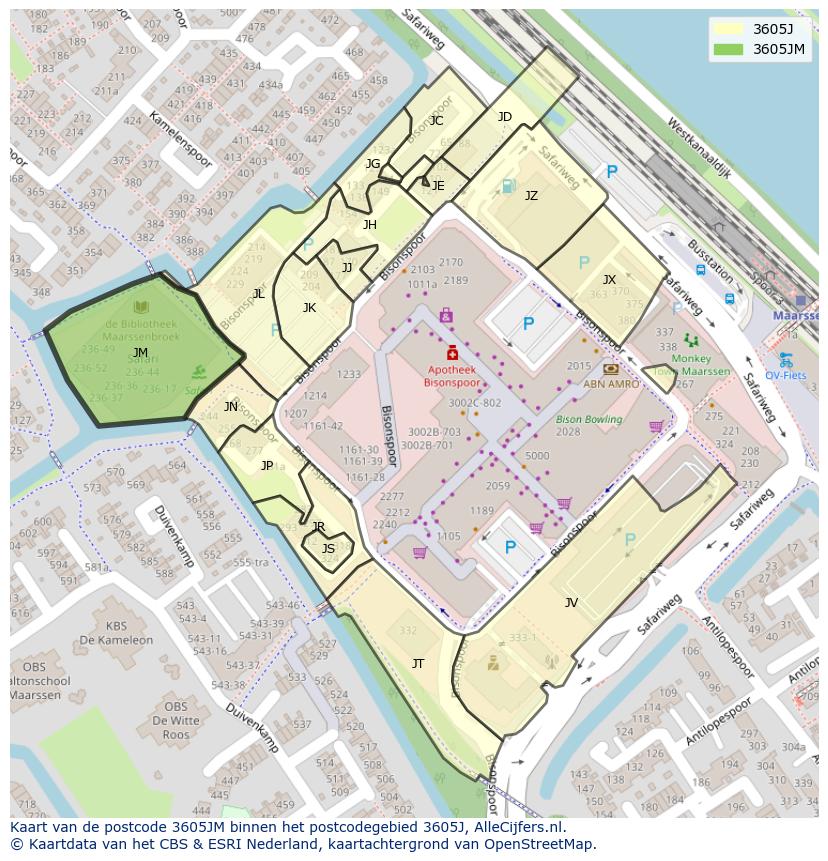 Afbeelding van het postcodegebied 3605 JM op de kaart.