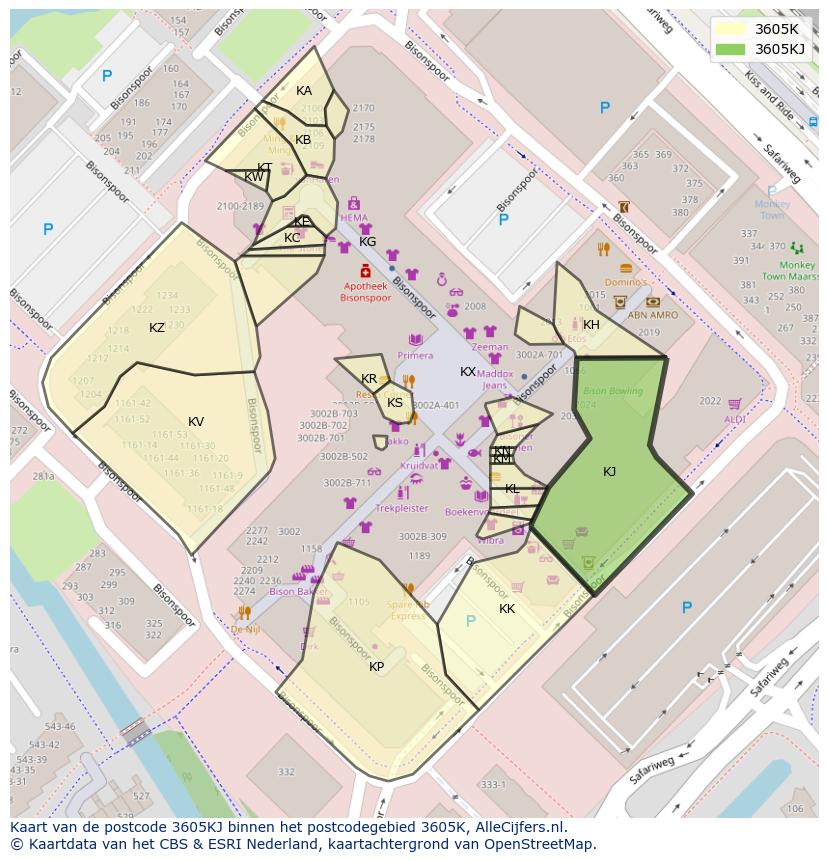 Afbeelding van het postcodegebied 3605 KJ op de kaart.