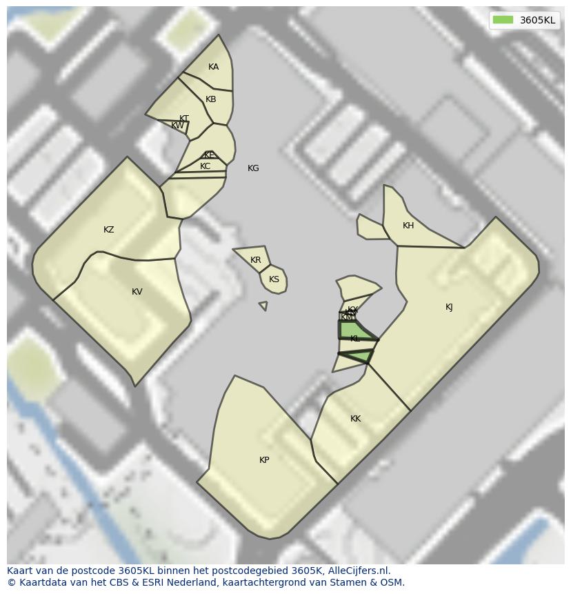 Afbeelding van het postcodegebied 3605 KL op de kaart.