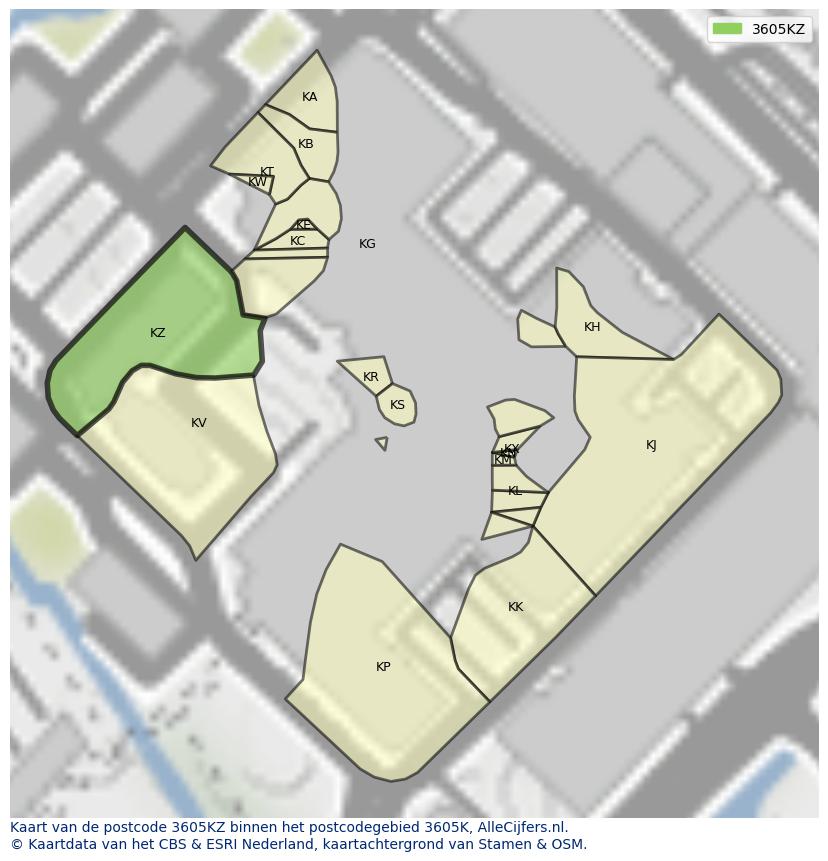 Afbeelding van het postcodegebied 3605 KZ op de kaart.