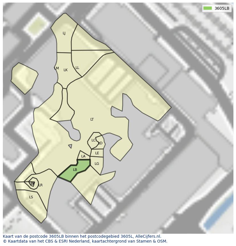 Afbeelding van het postcodegebied 3605 LB op de kaart.