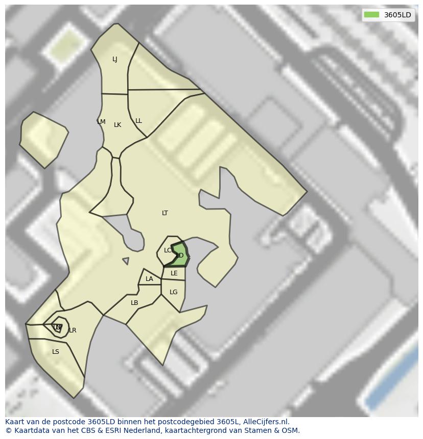 Afbeelding van het postcodegebied 3605 LD op de kaart.