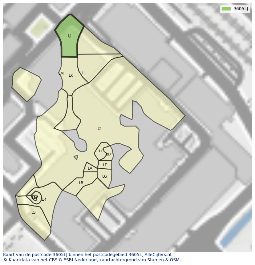 Afbeelding van het postcodegebied 3605 LJ op de kaart.