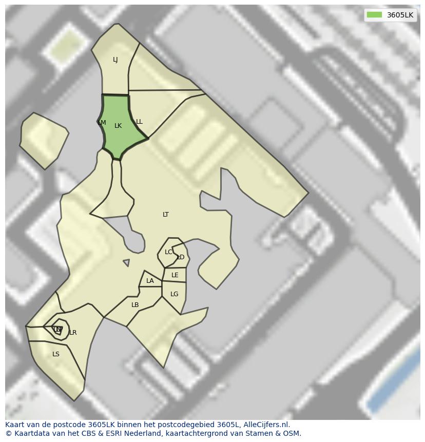 Afbeelding van het postcodegebied 3605 LK op de kaart.