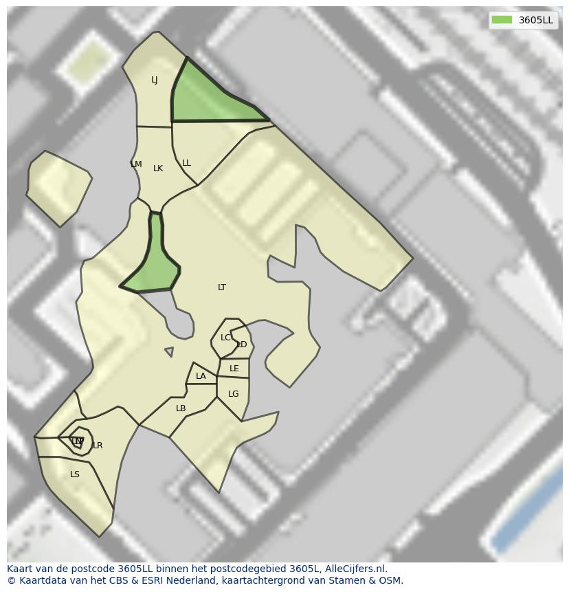 Afbeelding van het postcodegebied 3605 LL op de kaart.