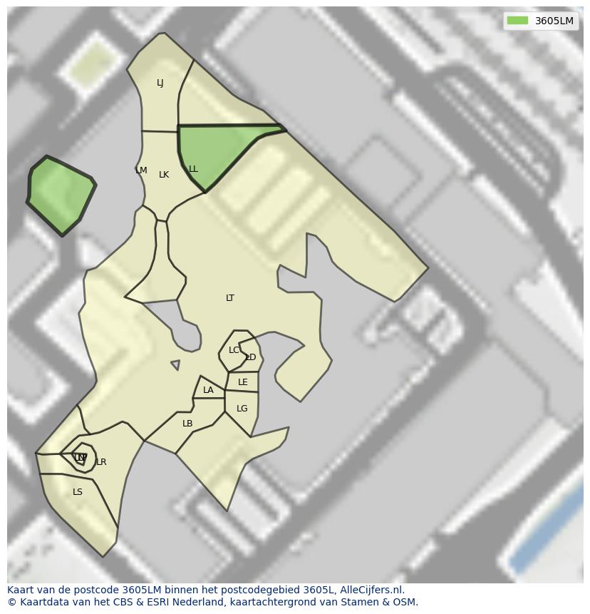Afbeelding van het postcodegebied 3605 LM op de kaart.