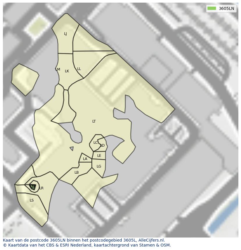 Afbeelding van het postcodegebied 3605 LN op de kaart.
