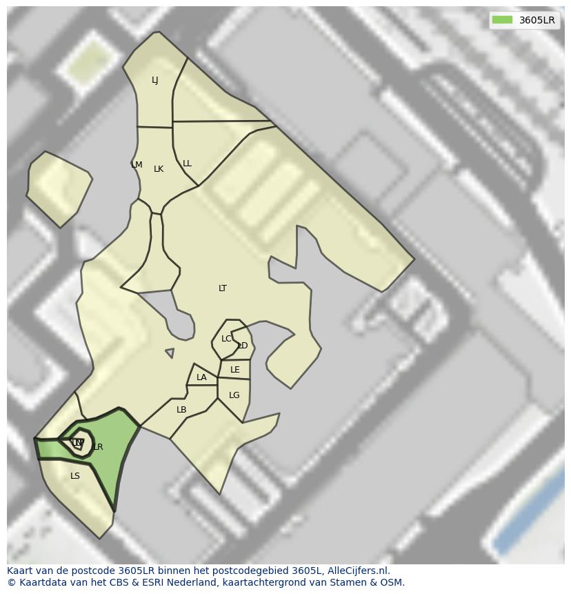 Afbeelding van het postcodegebied 3605 LR op de kaart.