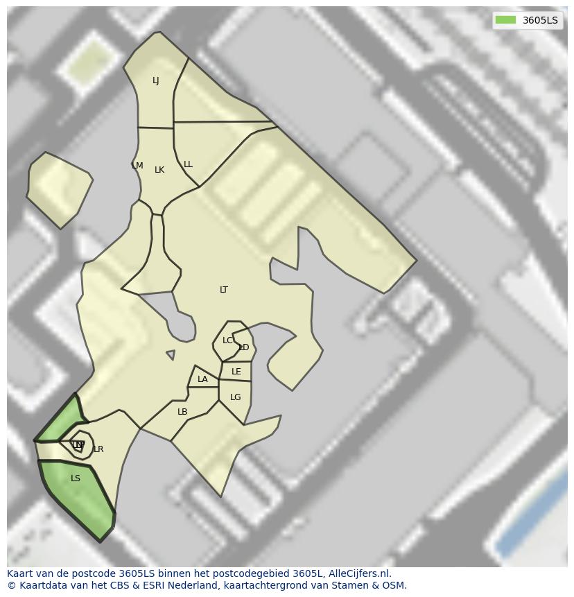 Afbeelding van het postcodegebied 3605 LS op de kaart.
