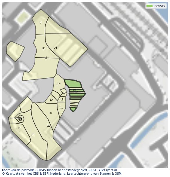 Afbeelding van het postcodegebied 3605 LV op de kaart.