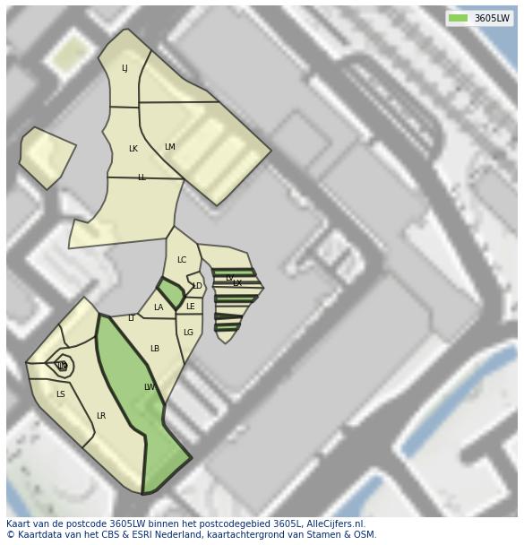 Afbeelding van het postcodegebied 3605 LW op de kaart.