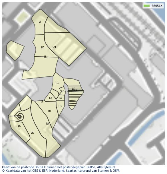 Afbeelding van het postcodegebied 3605 LX op de kaart.