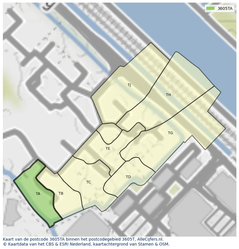 Afbeelding van het postcodegebied 3605 TA op de kaart.