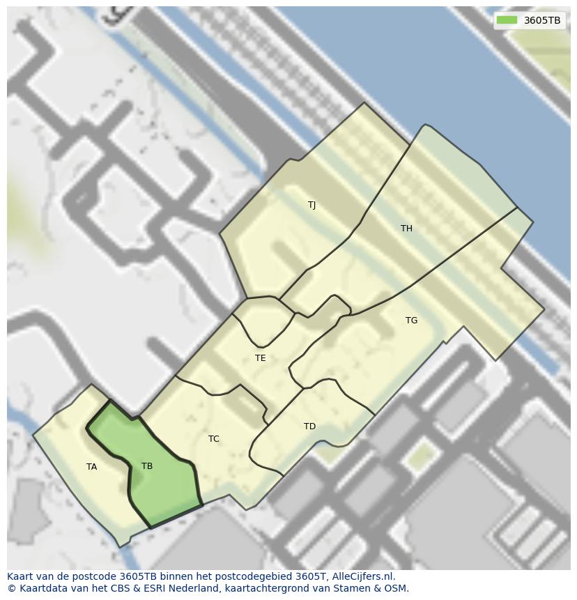Afbeelding van het postcodegebied 3605 TB op de kaart.