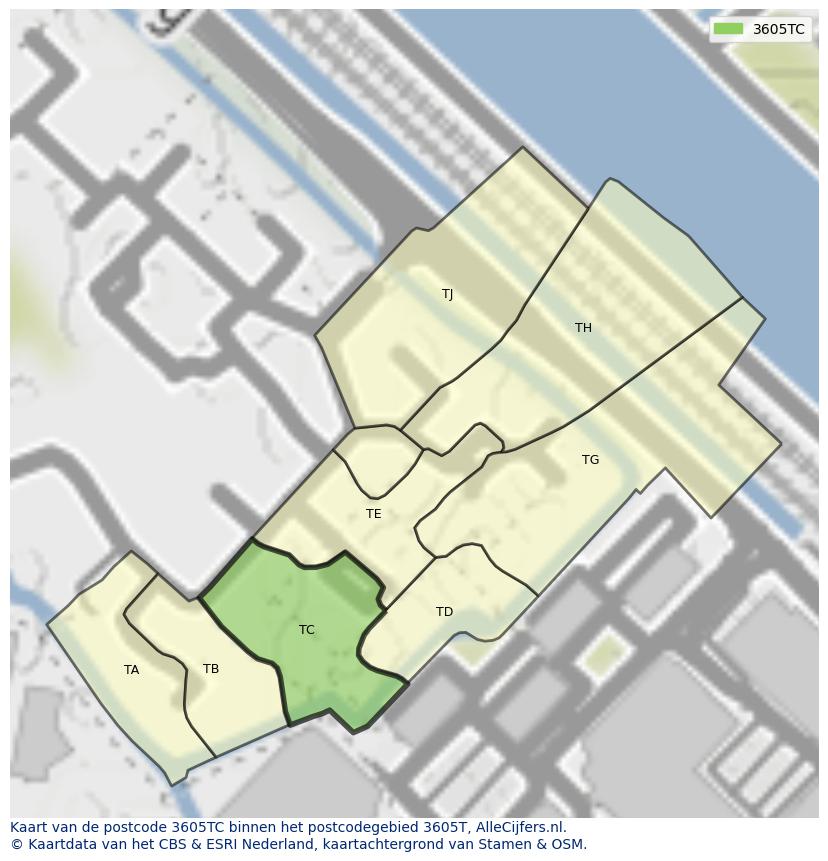 Afbeelding van het postcodegebied 3605 TC op de kaart.