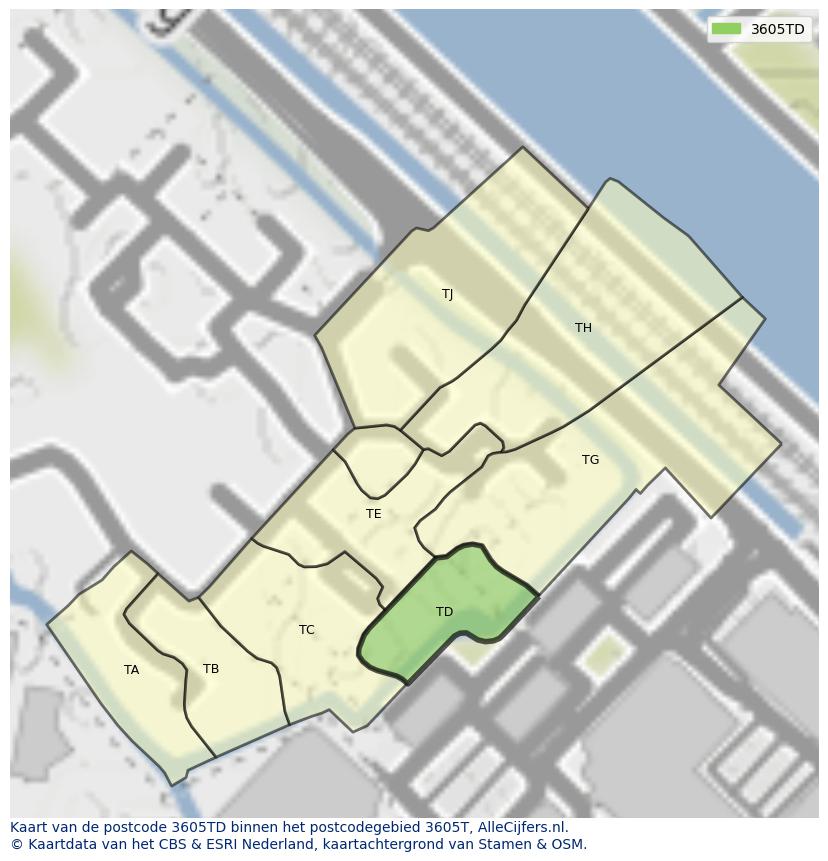 Afbeelding van het postcodegebied 3605 TD op de kaart.