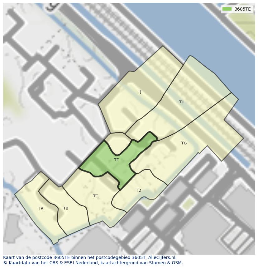 Afbeelding van het postcodegebied 3605 TE op de kaart.