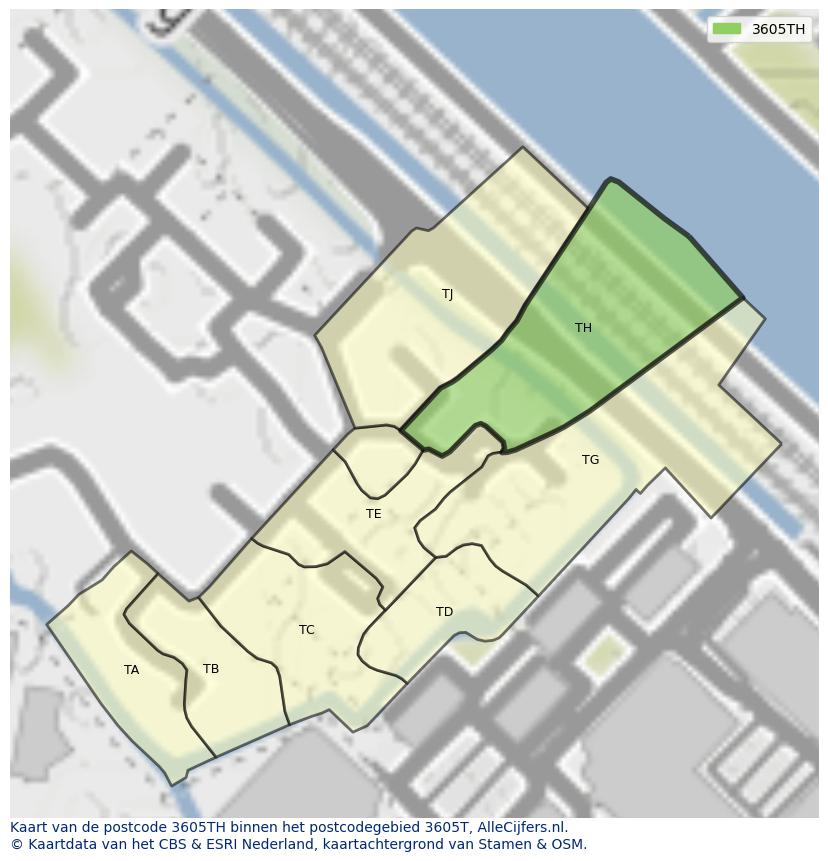 Afbeelding van het postcodegebied 3605 TH op de kaart.