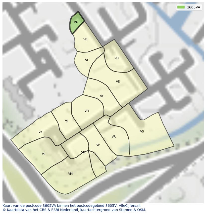 Afbeelding van het postcodegebied 3605 VA op de kaart.