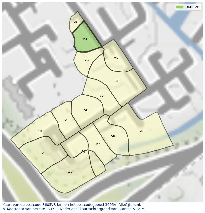 Afbeelding van het postcodegebied 3605 VB op de kaart.