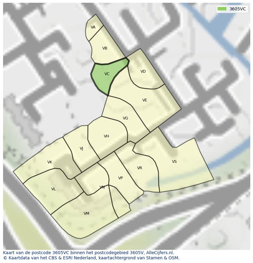 Afbeelding van het postcodegebied 3605 VC op de kaart.