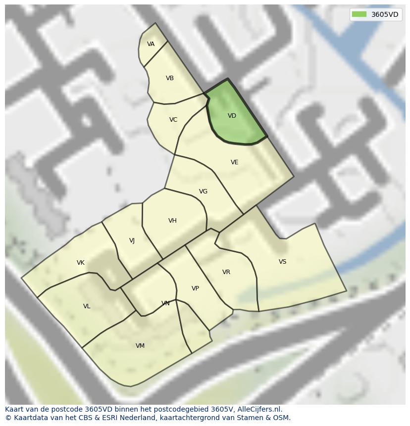 Afbeelding van het postcodegebied 3605 VD op de kaart.