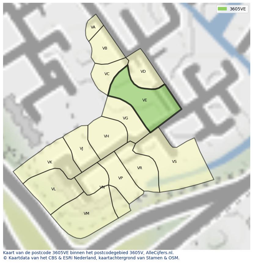 Afbeelding van het postcodegebied 3605 VE op de kaart.