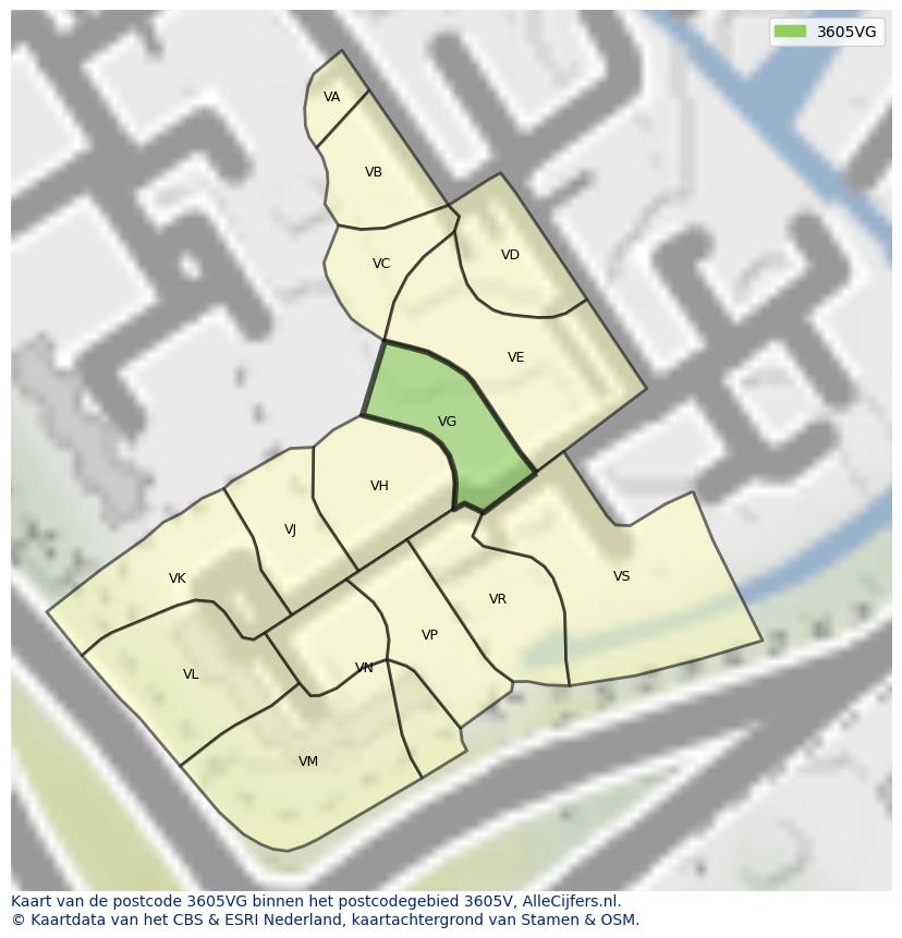 Afbeelding van het postcodegebied 3605 VG op de kaart.
