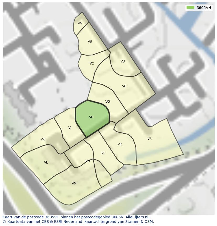Afbeelding van het postcodegebied 3605 VH op de kaart.