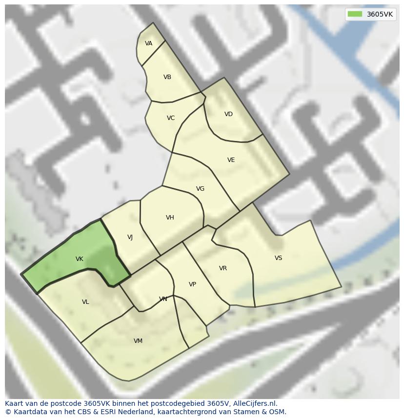 Afbeelding van het postcodegebied 3605 VK op de kaart.