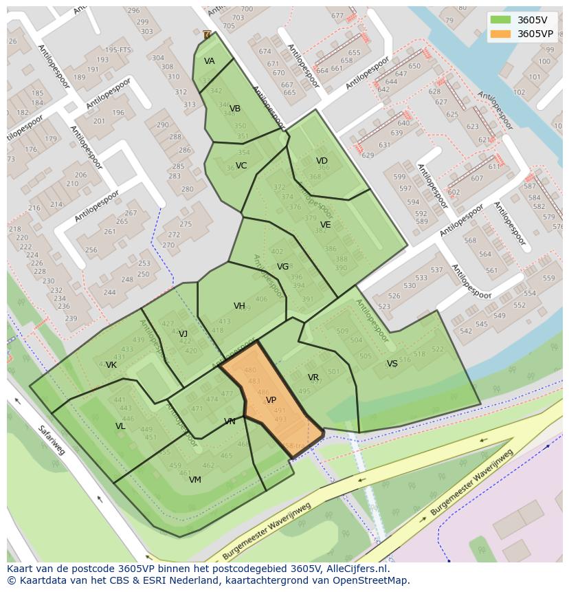 Afbeelding van het postcodegebied 3605 VP op de kaart.
