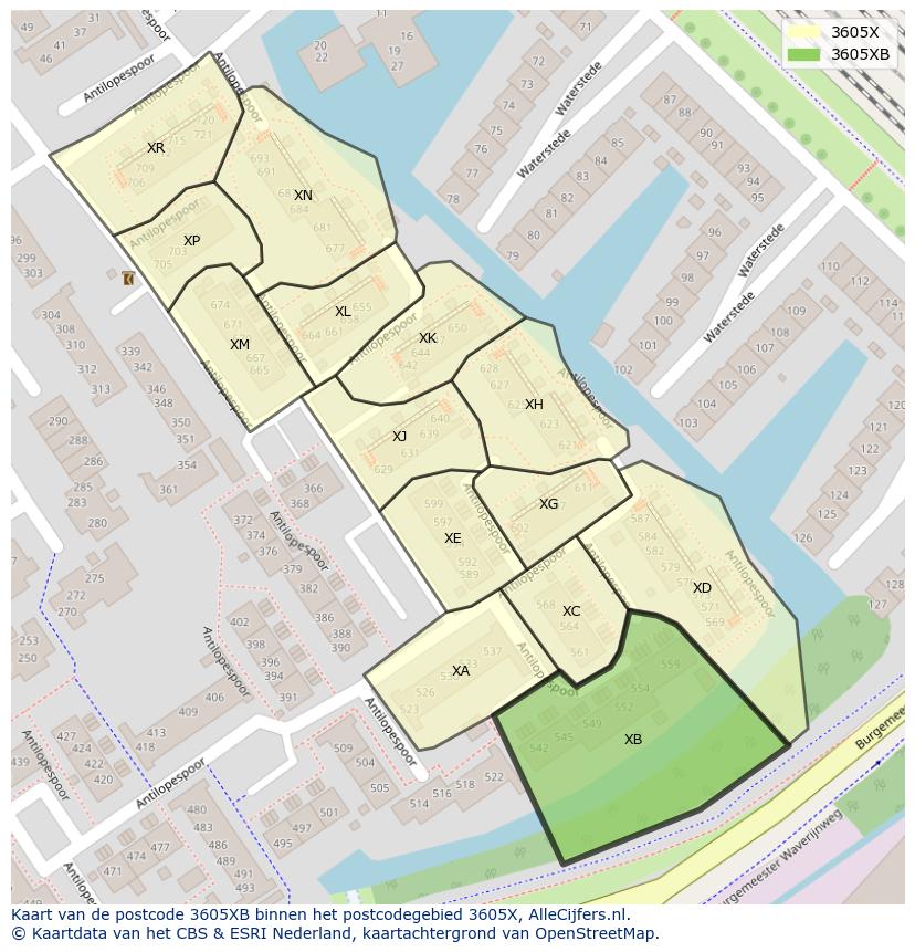 Afbeelding van het postcodegebied 3605 XB op de kaart.
