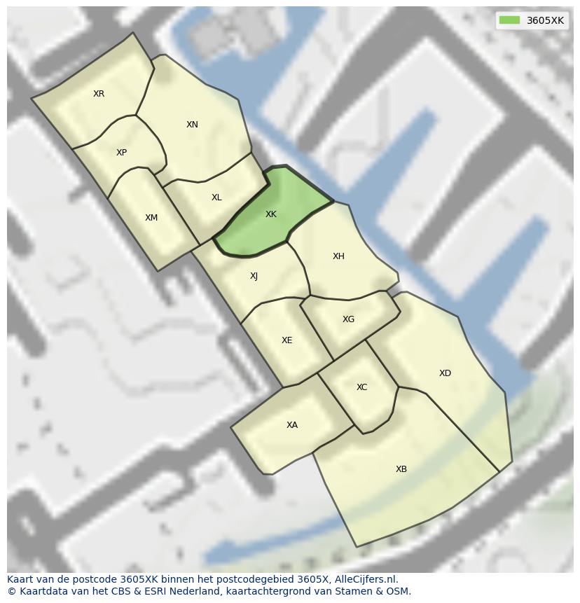 Afbeelding van het postcodegebied 3605 XK op de kaart.