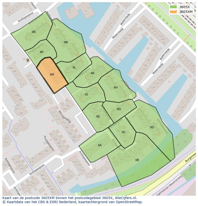 Afbeelding van het postcodegebied 3605 XM op de kaart.