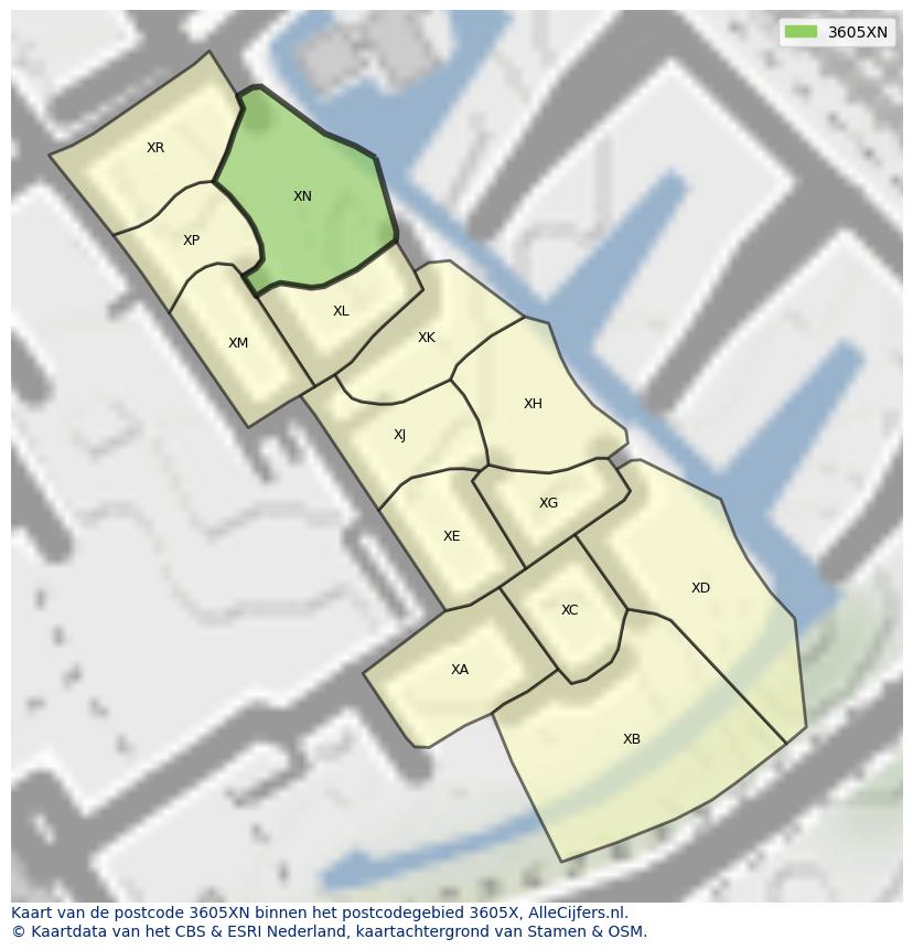 Afbeelding van het postcodegebied 3605 XN op de kaart.