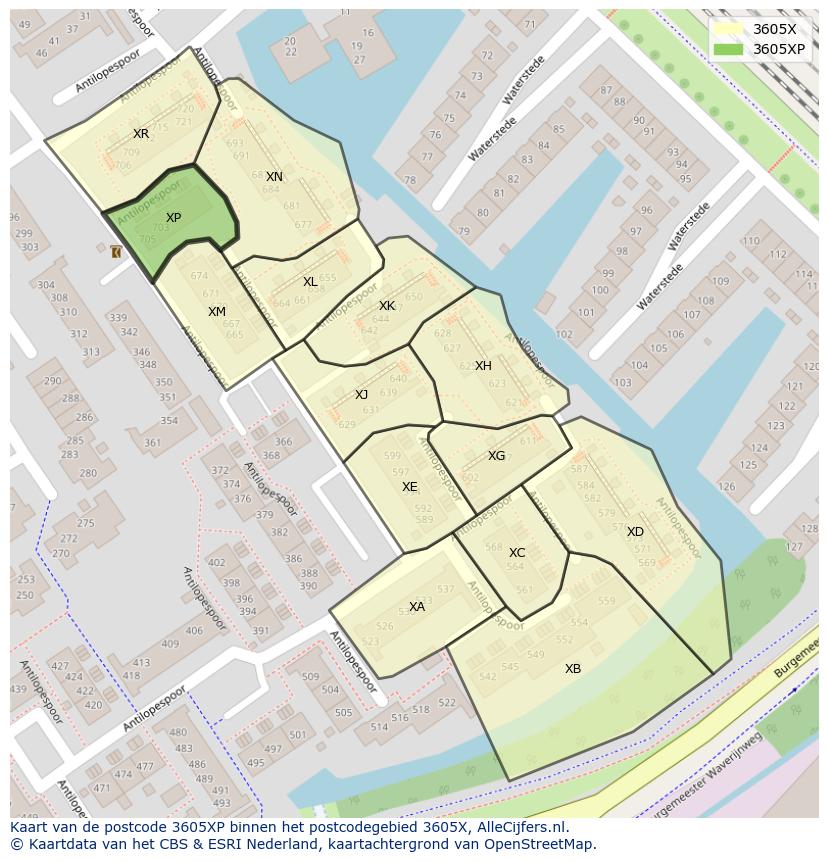 Afbeelding van het postcodegebied 3605 XP op de kaart.