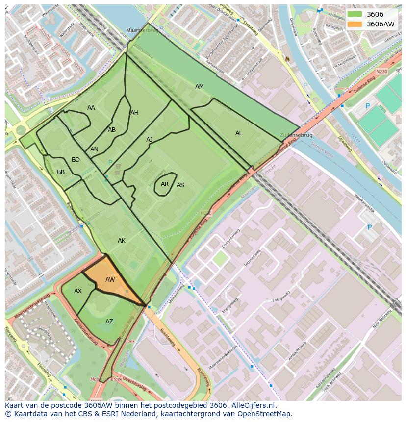 Afbeelding van het postcodegebied 3606 AW op de kaart.